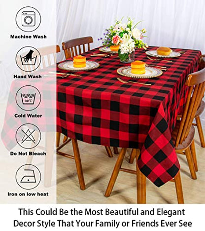 ShinyBeauty Checked Square Tablecloth 54x54-Inch Red and Black Buffalo Plaid Tablecloth Washable Cotton Table Cover Gingham Tablecloth for Dining Room Table Linen Christmas - color: Black & Red, size: 54" x 54" (Square)