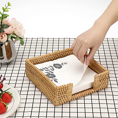 Sumnacon Napkin Holder,Wicker Napkin Holder Table,Rattan Napkin Basket,Square Napkin Tray,Flat Napkin Holders for Kitchen Dinning Table Desk Counter Restaurant Party Bar,Honey Brown - color: Honey Brown, size: 6.5 x 6.5 inch/ Luncheon