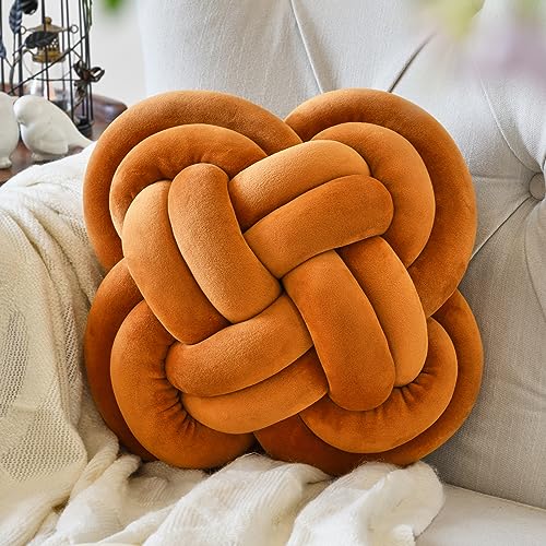 Xuyier Knot Pillow Ball, 12" Decorative Throw Pillows for Couch Bed, Brown | Decor Knotted Square Floor Pillow Cushions with Velvet Fabric for Bedroom Living Room - color: Brown