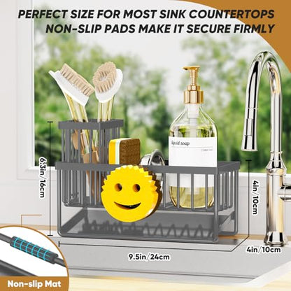Sponge Holder for Kitchen Sink,Smiley Face Sink Caddy with Removable Brush Holder,Self-Draining Sponge Caddy for Soap,Dish Brush,Scrubber,Kitchen Essentials and Gadgets-Charcoal Gray - color: 1 Tier Charcoal Gray