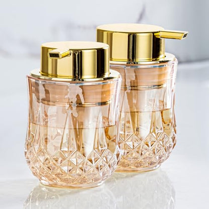 Enra Glass Foaming Soap Dispenser Set, 2 Pack Gold Foam Soap Dispenser | Refillable Foam Hand Soap Dispensers for Bathroom and Kitchen.Gold Accents Add Style to Sinks,Countertops and Vanities. - color: Gold Foam Pump-2pcak