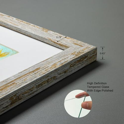 Rustic Distressed Retro Style White Frame 11x14 Picture Frame Set of 6 with Real Glass for Pictures 8x10 with Mat or 11x14 Without Mat, Wall Gallery or Tabletop display - size: 11x14(set of 6)