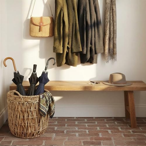 Household Essentials Brown Tall Round Wicker Storage Basket 19'' x 25'' - color: Natural Banana Leaf