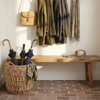 Household Essentials Brown Tall Round Wicker Storage Basket 19'' x 25'' - color: Natural Banana Leaf