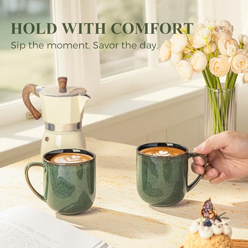LERATIO Ceramic Coffee Mugs Set of 6,12oz Handmade Coffee Mugs Set | Large Handle for Cappuccino/Latte/Tea/Hot Cocoa,Oven &Dishwasher & Microwave Safe-Green - color: reactive glaze-3