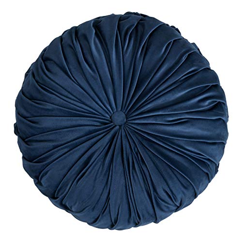 SARO LIFESTYLE Round Velvet Pintucked Poly Filled Throw Pillow - color: Navy Blue, size: 1 Count (Pack of 1)