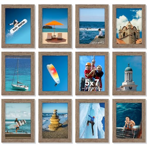 Vittanly 5x7 Picture Frames Set of 12 for Wall Mount or Tabletop, Dark Oak | Display Pictures 4x6 with Mat or 5x7 without Mat, Small Photo Frames, Engineered Wood with Shatter Resistant Plexiglass - color: Dark Oak, size: 5x7