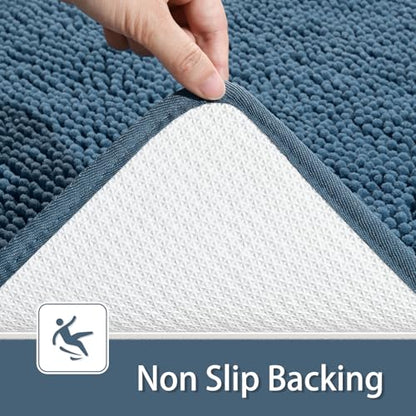 LOCHAS Bathroom Rugs Sets 2 Piece, 20''x20'' & 34''x21'', Denim Blue | Non Slip U-Shaped Toilet Rug, Chenille Washable Absorbent, Soft Bath Mat Set for Shower, Sink - color: Denim Blue