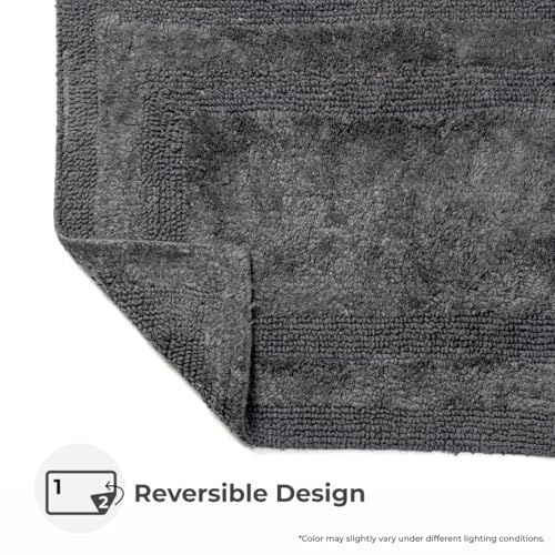 Akiko 100% Cotton Bath Mat, Soft Plush Reversible Bathroom Rug 20x32 Grey | Bath Mats for Bathroom Absorbent Quick Dry Anti-Skid Machine Washable Bath Mats for Bathroom Shower Bathtub - color: Charcoal
