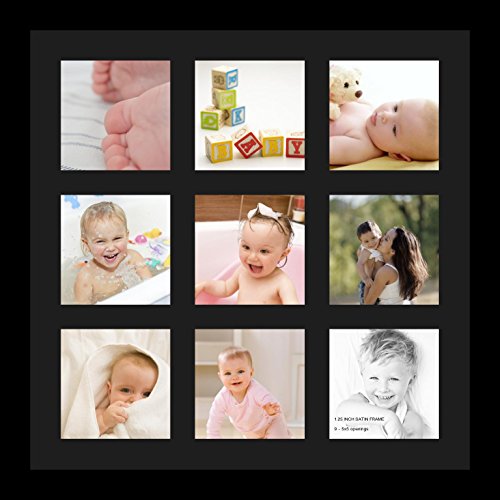 ArtToFrames Collage Photo Frame Single Mat with 9-5x5 Openings with Satin Black Frame and Black mat. - color: 9 - 5x5 - (2148), size: Black