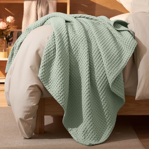 PHF Ultra Soft Waffle Weave Blanket Throw Blanket, Lightweight Breathable Cooling Bedding Throw for Spring Summer for Hot Sleepers，Aesthetic Home Decor for Bed Couch, Sage Green/Mint Green, 50"* 60" - color: Sage Green/Mint Green, size: Throw(50" x 60")