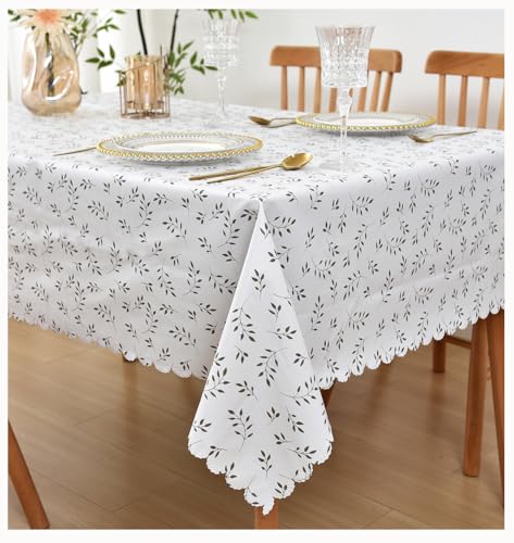 MeritMode PVC Tablecloth 60x90, Rectangular Waterproof Table Cover | Vinyl Surface, Polyester Backing, Yarn Texture, Wipeable, Dining Table, Kitchen, Party, Banquet, Everyday Use - size: 90" x 60" (Rectangular)