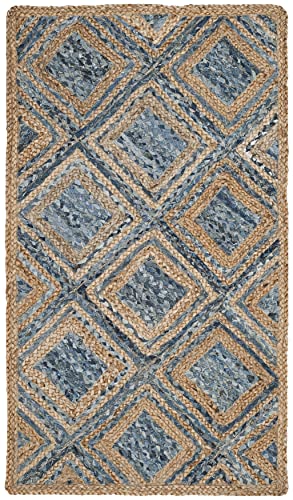 SAFAVIEH Cape Cod Collection Accent Rug - 2'3" x 4', Natural & Blue, Handmade Flat Weave Diamond Braided Jute & Denim, Ideal for High Traffic Areas in Entryway, Living Room, Bedroom (CAP354A) - color: Natural/Blue, size: 2'3" x 4' (Rectangular)