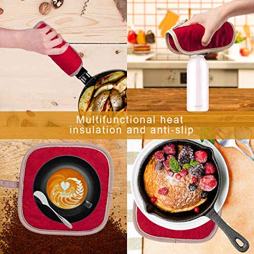 4Pcs Oven Mitts and Pot Holders Set, 572F Heat Resistant Oven Glove, Soft Cotton Lining with Non-Slip Surface for Kitchen Baking BBQ (Red) - color: Red