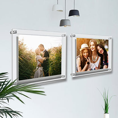 AMEITECH Acrylic Floating Picture Frame, 11x14 Double Panel Clear Wall Mount Document Certificate Frames (Inner Max Size is 9 x12.5 inch) | Wall Mount Document Certificate Frames, Transparent Hanging Pictures Frames for Gallery Wall (Inner Max Size is 9 x