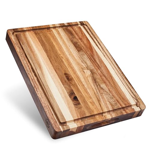 Sonder Los Angeles Winsome Acacia Wood Cutting Board, 16x12x1.5 in | Non-toxic, Edge Grain, Juice Groove, Sorting Compartment for Charcuterie & Meal Prep, Built-in Handles, Gift Box, 6 lbs - color: Winsome | Acacia | Edge Grain