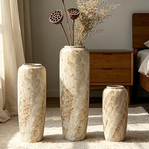 Rustic Ceramic Floor Vase, 15.7 Inch, Farmhouse Clay Decor | Living Room, Entryway, Fireplace, Pampas Grass, Dried Branches - size: 15.7 Inch