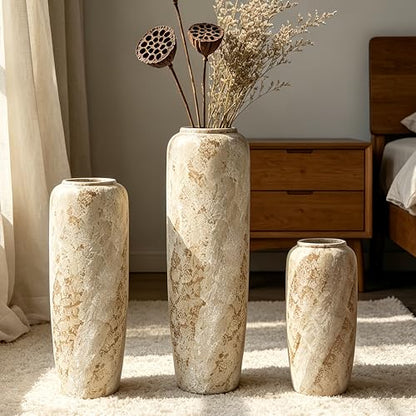 Rustic Ceramic Floor Vase, 15.7 Inch, Farmhouse Clay Decor | Living Room, Entryway, Fireplace, Pampas Grass, Dried Branches - size: 15.7 Inch