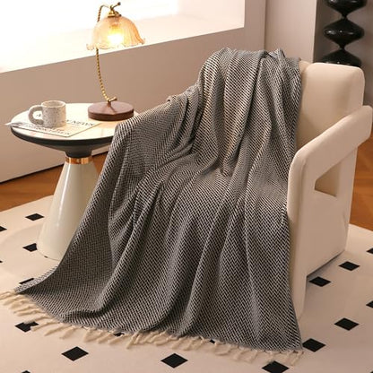 Peshtemania Premium Cotton Light Weight Boho Throw Blanket 50”x60” Gray Black and Off White for Bed Chair Couch Farmhouse Turkish Throws for Sofa Bedroom Outdoor Fall Throw Blanket Yoga Blanket - color: Black