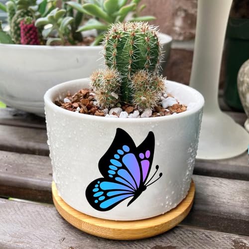 1Pcs Butterfly Planter Pots with Drainage and Tray, Ceramic Pot 3 Inch | Small Planters for Plants,Decoration for Outdoors,Home,Office,Window,Garden, Gifts for Women Men (No Plants Included) - style: Butterfly