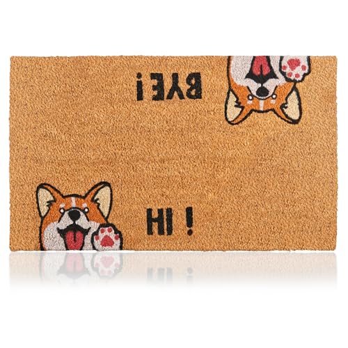 Coir Welcome Mat, Non-Slip, Hi-Bye Dog, 24 x 36 in | 100% Natural Coir, Anti-Shedding, Durable PVC Backing, Traps Dirt and Mud, Indoor and Outdoor Entryway, Easy to Clean - color: Hi-bye Dog, size: 24x36