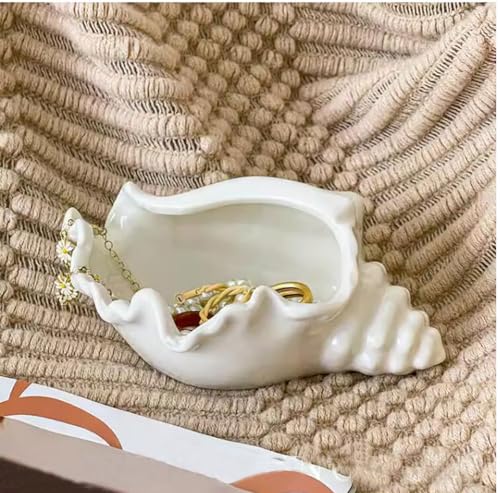 Conch Shell Tea Light Candle Holder, Shell Jewelry Dish, Ocean Coastal Beach Themed Ceramic White Sea Shell Jewelry Tray Dish Candy Dish Key Holder for Table Home Party Décor