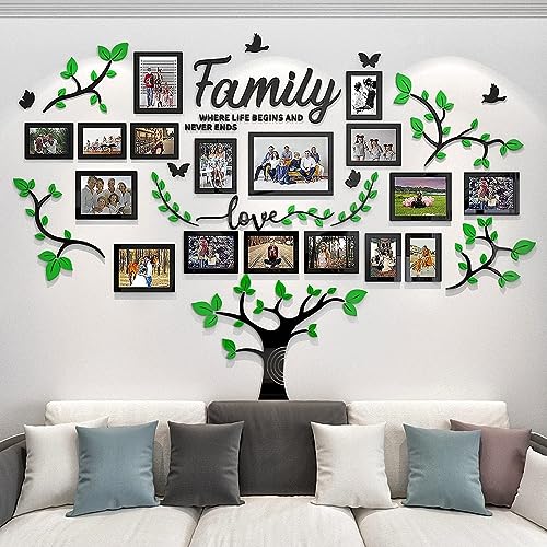 Family Tree Wall Decor - Picture Frames Collage 4x6 5x7 8x10 11x14 3D DIY-Acrylic Photo Frame for Living Room （Green 57 * 81in） - color: Green