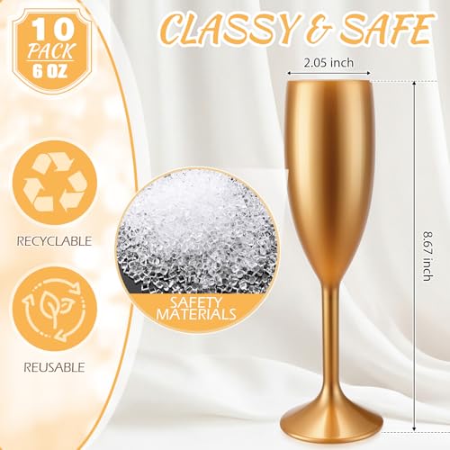 Zopeal Plastic Reusable Champagne Flute Glasses 6 oz and 50 Pcs Bow Set Acrylic Wedding Toasting Goblet 3.5" Bow Unbreakable Wine Cup for Bachelorette Bridal Shower Party(Gold and Black) - color: Gold and Black