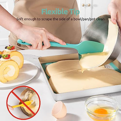 U-Taste 600℉ Heat Resistant Food Grade Non Stick Firm Cooking Tongs Set of 3, and 600ºF Heat Resistant 11.38in Flexible Non-Stick Spatula & Spoon Spatula Set of 2 (Aqua Sky)