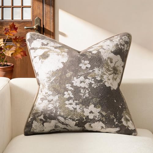 Kevin Textile Neutral Vintage Floral 18x18 Inch Pillow Cover 1 Pack, Beige | Soft Neutral Retro Flowers Embroidered Texture Lumbar Pillow Cover Accent Decorative Pillowcase for Couch Sofa Chair Bed - color: Floral Beige, size: 18" x 18" (Pack of 1)