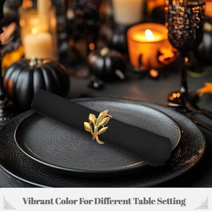 PLOYMONO Black Cloth Napkins - 8 Pack 17" x 17" Washable Polyester Napkins | Heavy Duty 180 GSM Cloth Napkins with Hemmed Edges - Great for Restaurants, Weddings, Parties, Banquets Dinner - color: Black