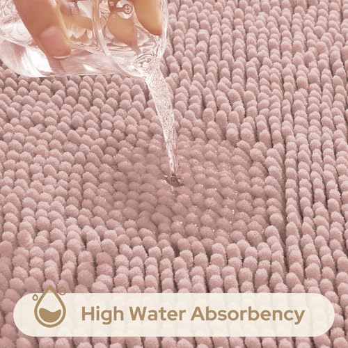 HOMEIDEAS 3 Pieces Bathroom Rugs, Extra Large Ultra Soft Non Slip Absorbent Chenille Toilet Bath Mat Set (Dusty Pink) - color: Dusty Pink, size: 17"x24"+20"x32"+U Shape 20"x24"