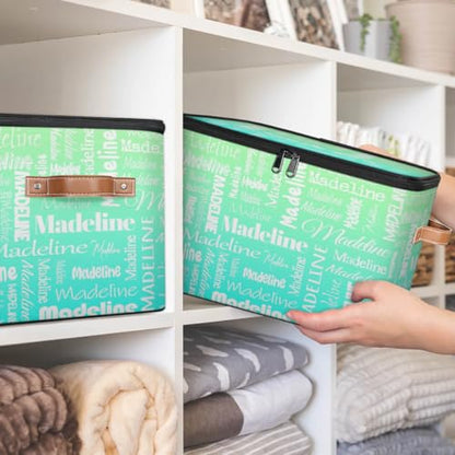Custom Name Storage Basket, Personalized Keepsake Box, Green Cyan | Foldable Fabric Gradient Large Memory Bin with Handle Lid Lightweight Waterproof Dustproof, 14"L x 10.2"W x 10.4"H - color: Option 16