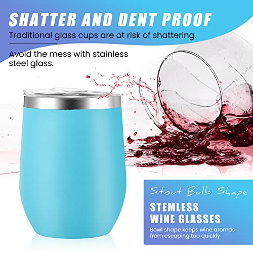 Remagr 16 Pack Stainless Steel Wine Tumblers 12 oz Insulated Vacuum Wine Cup Set Double Wall Stainless Steel Stemless Mug Glasses for Coffee Soda Whiskey Outdoor Travel (Light Blue) - color: Light Blue
