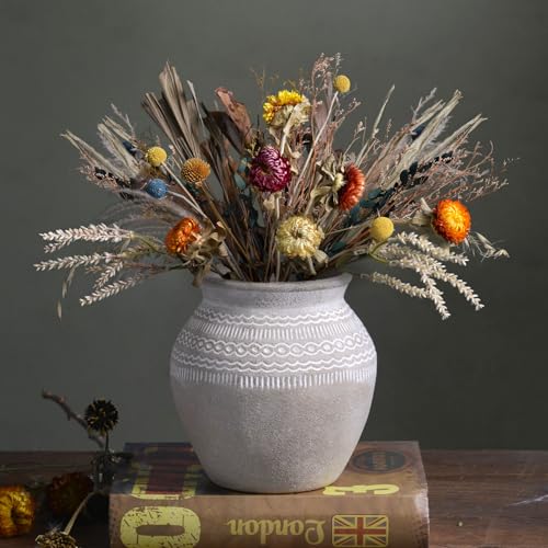 Quoowiit Ceramic Rustic Farmhouse Vase, Distressed Flower Vase for Home Decor, Boho Decorative Vases for Centerpiece Table Decorations, Vases for Living Room Kitchen Entryway Mantle Shelf Decor - color: Gray