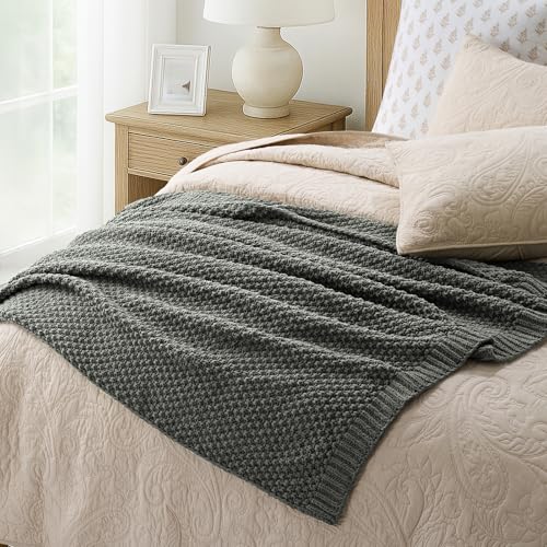 EVERGRACEHOME Chunky Chenille Knit Throw Blanket, 60 x 80, Charcoal Gray | Sculpted Moss Stitch, Chic Modern Farmhouse, All-Season Warmth, OEKO-TEX® Certified, Elegant Blanket for Couch, Bed, Sofa - color: Charcoal Gray, size: 60" X 80"