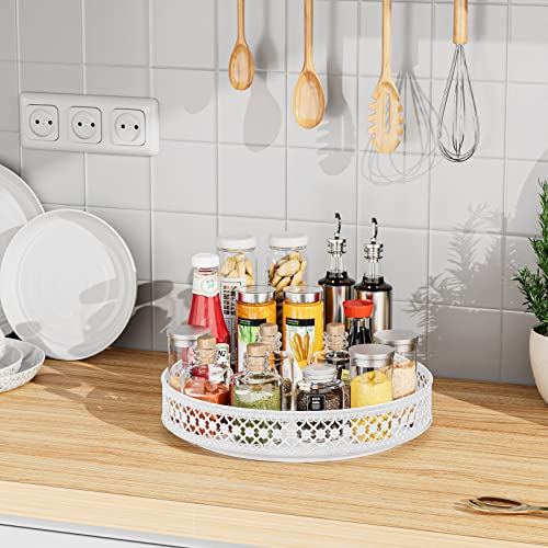 Ovicar Lazy Susan Organizer Turntable - 11 inch Rotating Spice Rack Metal Lazy Susan for Cabinet Pantry Kitchen Countertop Dining Table Cupboard Bathroom Refrigerator Vanity (11 inch White) - color: 11 Inch White
