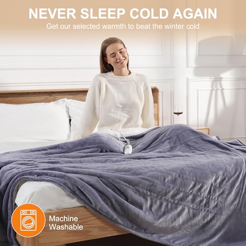 Queen Size Heated Blanket 84''X90'' Heating Blanket - Purple Electric Blanket Flannel Sherpa Double Controllers Heated Blanket with 5 Heat Settings & 10 Hours Auto-Off for Grandma Gifts(Lavender) - color: Lavender Gray, size: Queen 84" x 90"