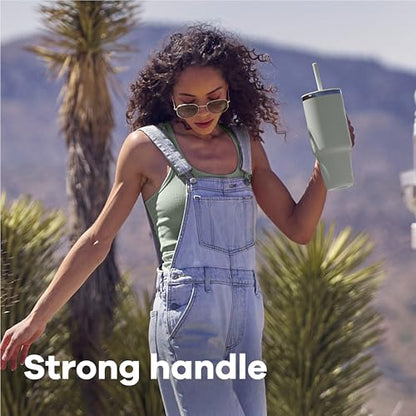 Hydro Flask 32 Oz Travel Tumbler with Handle, Lid and Straw - Insulated Stainless Steel in 32 Oz Cascade Blue - color: Cascade, size: 32 Ounces