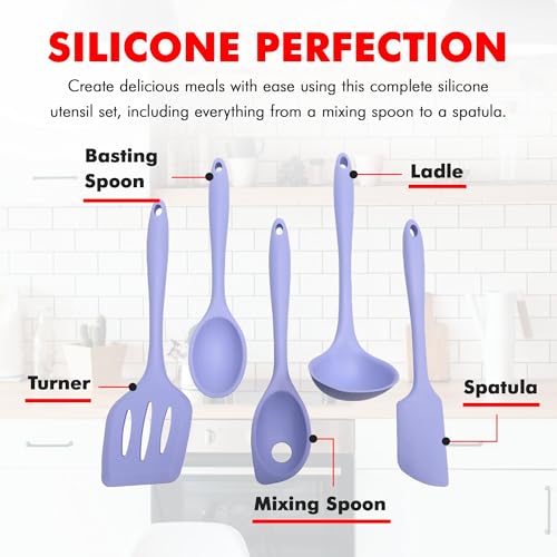 Chef Craft - Premium Silicone Kitchen Tools and Utensils Set, Non-Scratch, Withstands Temperatures up to 450°F, BPA-Free, 5 Piece Cooking Utensils Set, Pastel Blue - color: Pastel Blue, size: 5 Piece Set