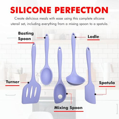 Chef Craft - Premium Silicone Kitchen Tools and Utensils Set, Non-Scratch, Withstands Temperatures up to 450°F, BPA-Free, 5 Piece Cooking Utensils Set, Pastel Blue - color: Pastel Blue, size: 5 Piece Set