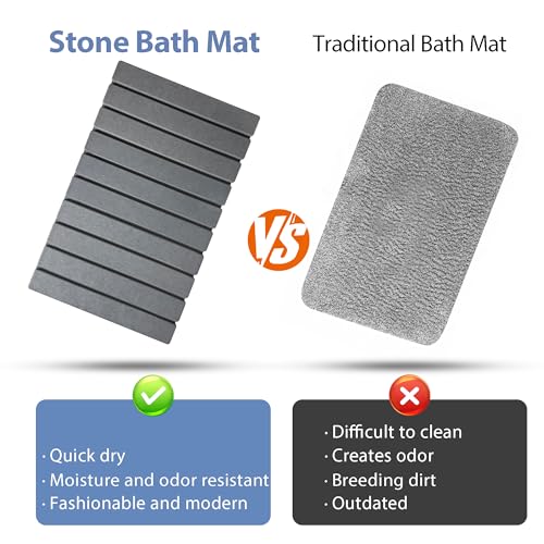 Foldable Stone Bath Mat Quick Drying Diatomaceous Earth Rubber Backing | 23.6 x 15.4 inch, Non-Slip Shower Mat, Super Absorbent, Easy to Clean, Bathroom Mat, Kitchen Rug, Water Absorbent Mat - color: Dark Grey