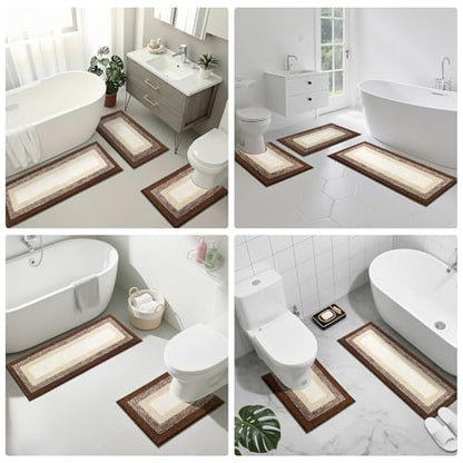 Bsmathom Bathroom Rug Sets 3 Piece, Non Slip Washable Bath Mats, Dark Coffee - color: Dark Coffee, size: 18"x26"+18"x48"+U Shape 20"x24"