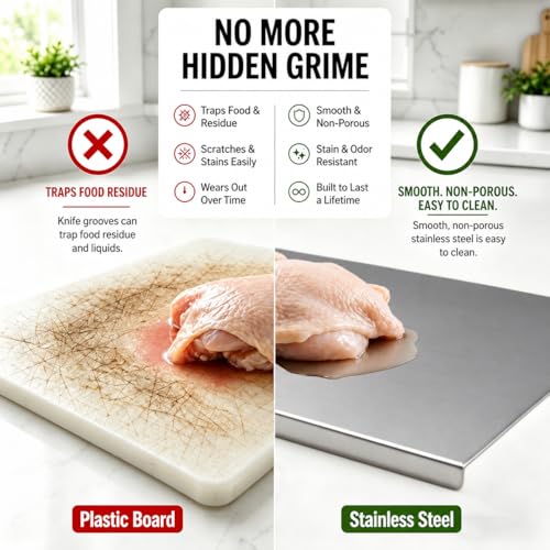 Stainless Steel Cutting Board with Counter Lip,Metal Pastry Board Kitchen | Dishwasher Safe Prep Tray for Meat, Vegetables, Bread and Dough,(16x11.8Inch) - size: 16"L x 11.8"W