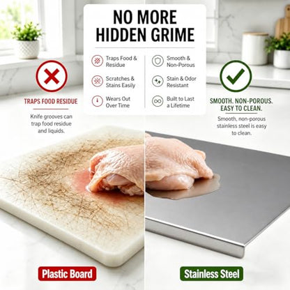 Stainless Steel Cutting Board with Counter Lip,Metal Pastry Board Kitchen | Dishwasher Safe Prep Tray for Meat, Vegetables, Bread and Dough,(16x11.8Inch) - size: 16"L x 11.8"W