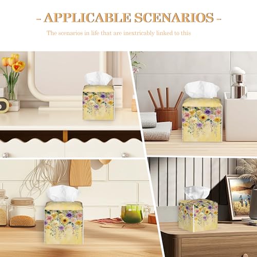 Tissue Box Cover, Yellow Wisteria Flowers Tissue Box Holder Waterproof Leather Facial Paper Organizer Dispenser for Bathroom Home Car Nightstand Vanity - color: Yellow Wisteria Flowers