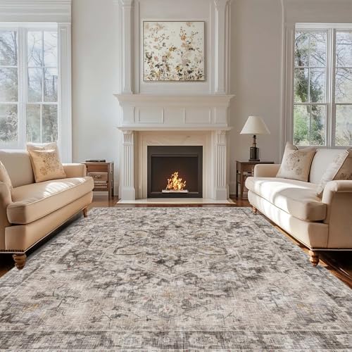 6x9 Beige Brown Ultra Soft Washable Area Rug | Carpet for Living Room, Bedroom & Dining Room- Kid & Pet Friendly Non-Slip Rug Under Table - Easy Vacuum Clean - color: Brown Beige, size: 6' x 9' (Rectangular)