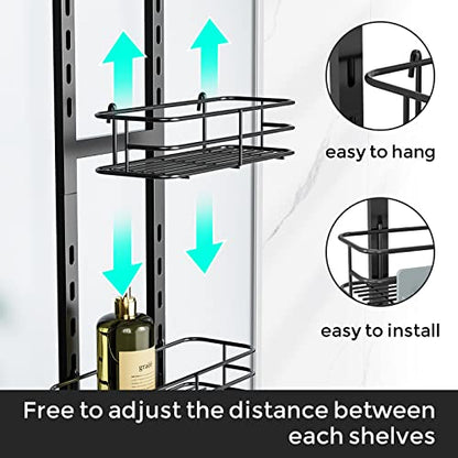 ODesign 3-Tier Over the Door Shower Caddy Hanging,Black | Shower Organizer Hanging,Over the Door Shower Rack Organizer Rustproof,Bathroom Rack Hanging for Shampoo,Soap,Razor