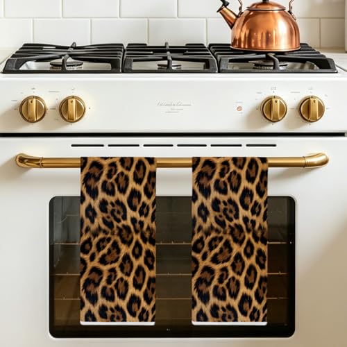 2 Pcs Funny Retro Leopard Kitchen Towels, Cheetah Decor Reuse Hand Towels - color: Multi 1527