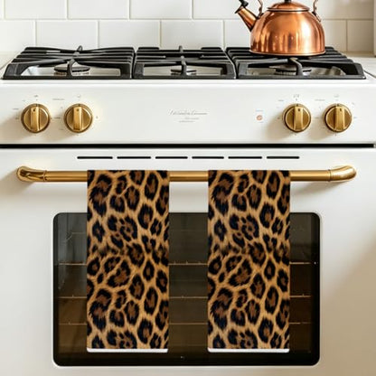 2 Pcs Funny Retro Leopard Kitchen Towels, Cheetah Decor Reuse Hand Towels - color: Multi 1527